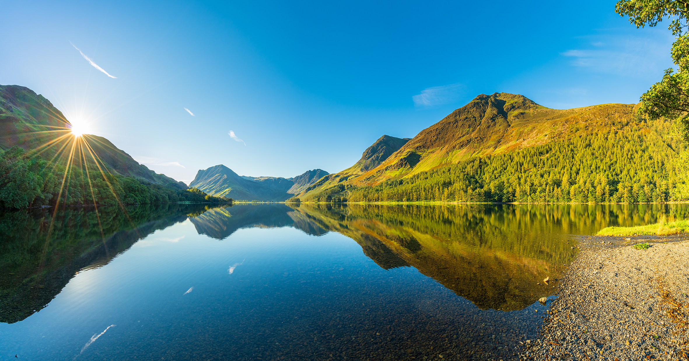 Morning panorama of Buttermere lake in the Lake District.