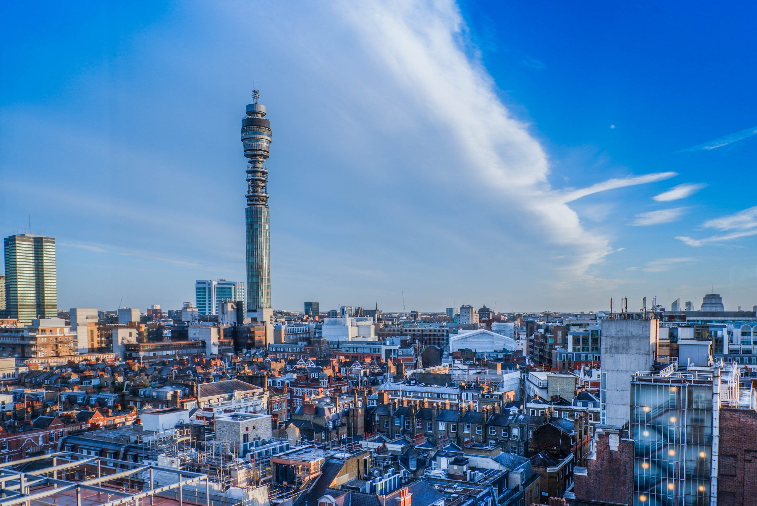 the BT tower in the London skyline