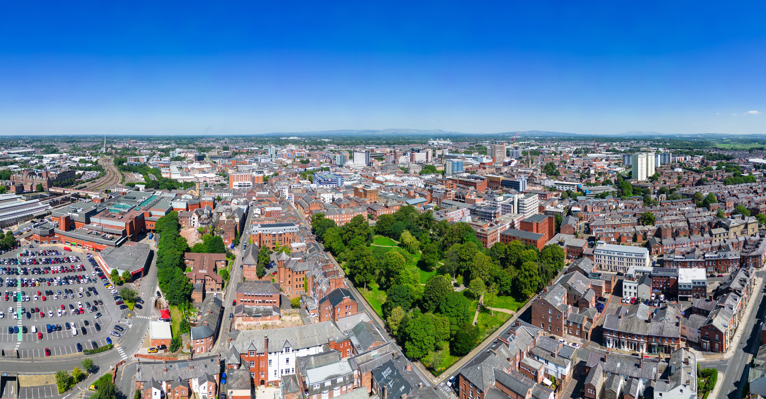 Preston from above showing the skyline